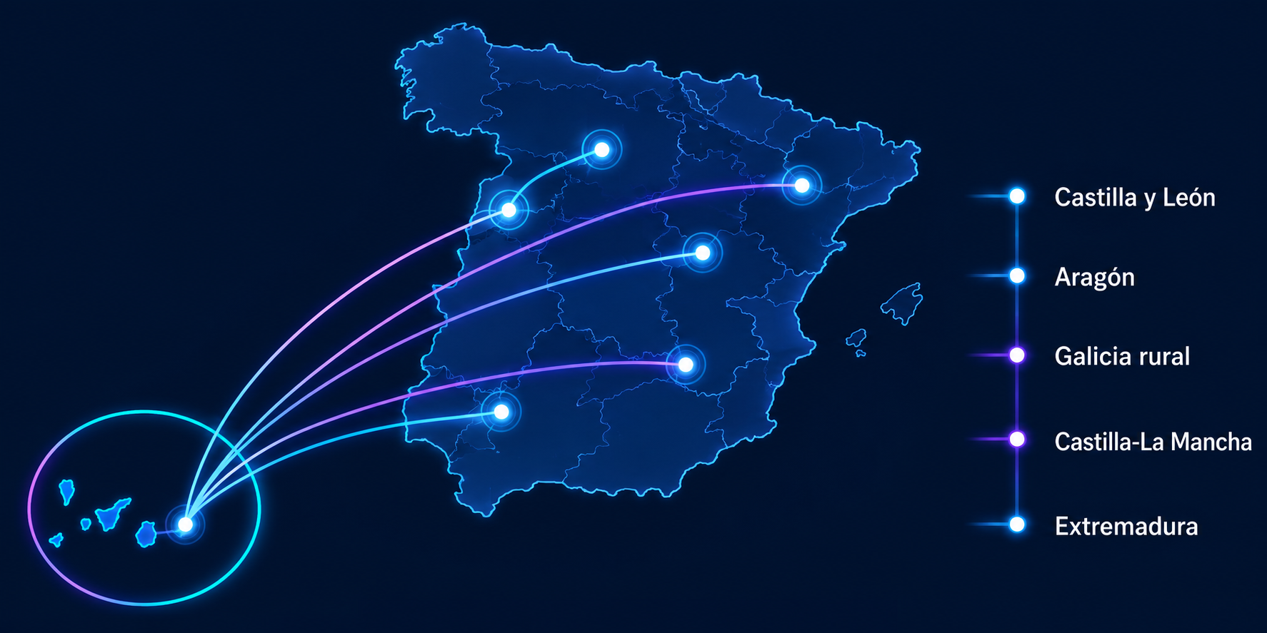 Mapa de expansión EcoHábitat desde Canarias hacia territorios de la España rural