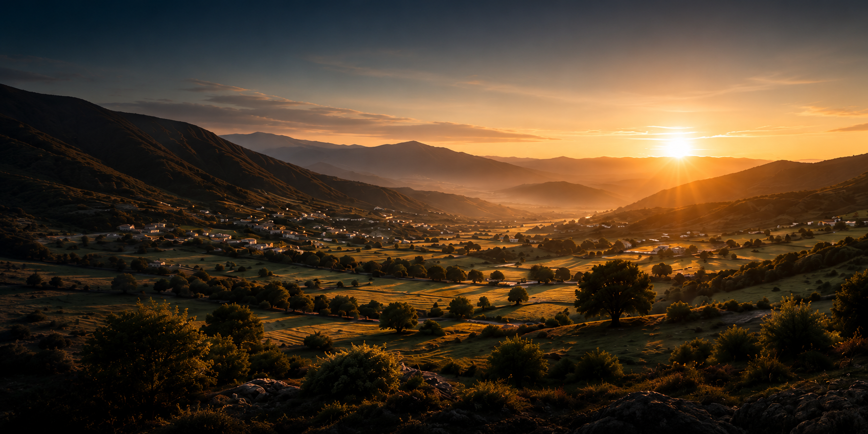 Amanecer sobre un territorio rural como símbolo de la visión de EcoHábitat